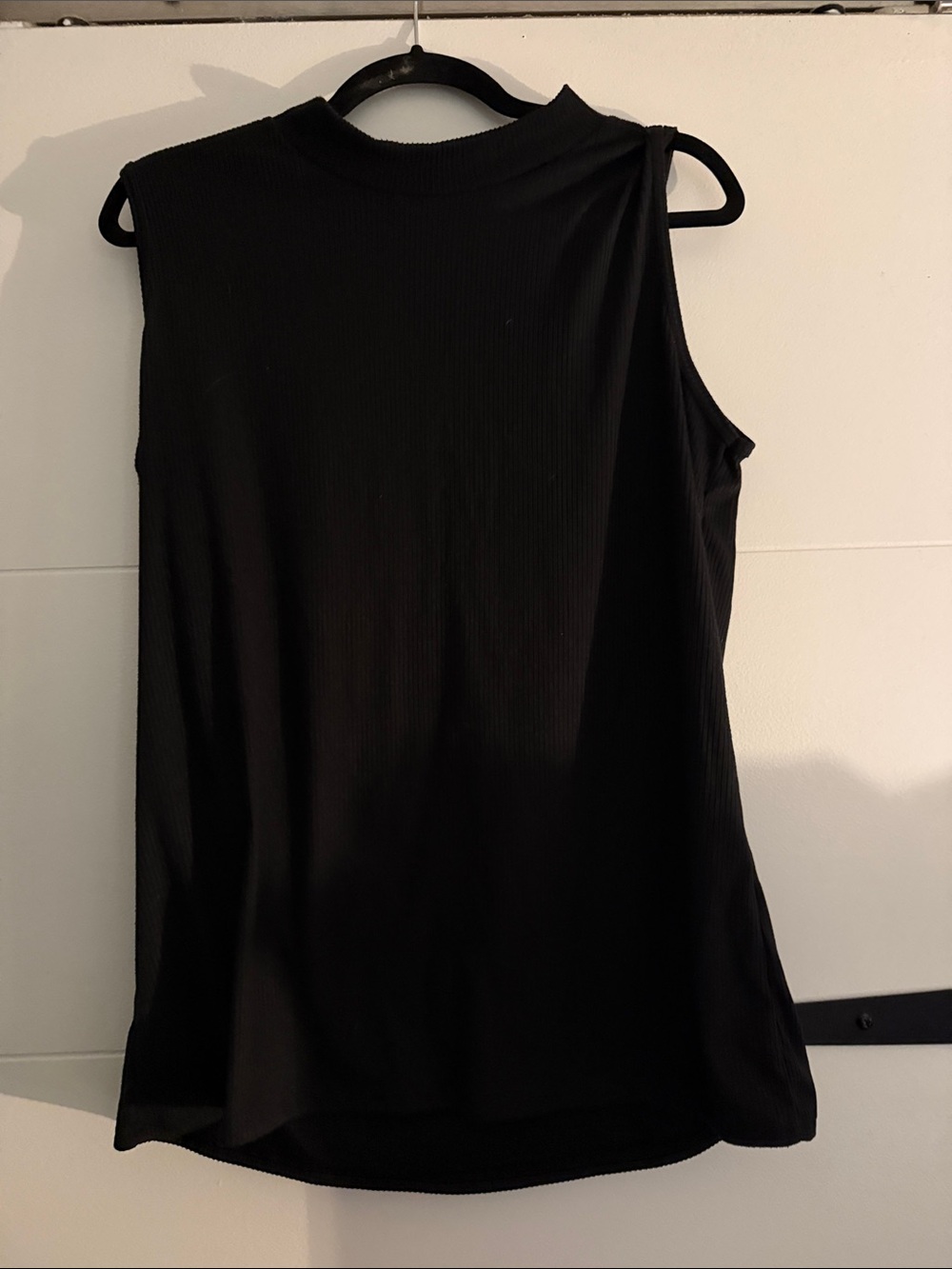 white birch Black Ribbed Mock-Neck Sleeveless Top